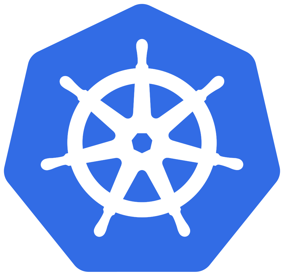 Kubernetes logo featuring a white ship's wheel inside a blue hexagon.