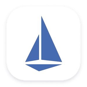 Logo featuring a blue sailboat with two triangular sails on a white background.