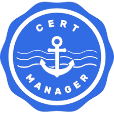 Logo of Cert Manager featuring an anchor and waves inside a circular blue badge.