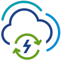 Logo featuring a cloud symbol with arrows indicating recycling and a lightning bolt, representing energy and sustainability.