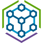 Icon representing Aria Operations for Logs, featuring a hexagonal design with interconnected nodes in blue and green colors.